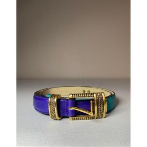 Doncaster Vtg Leather Belt Purple Teal Gold Ibel Buckle Women LARGE Made Italy